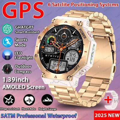 Хорошая цена. 2025 ChatGPT AI помощник GPS Smart Watch 5ATM водонепроницаемая двойная полоса GNSS компас Военный спорт онлайн