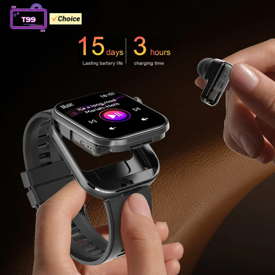 Хорошая цена. T99 TWS Умные часы беспроводные наушники BT5.0 Bluetooth Звонки IP67 водонепроницаемость 300mAh онлайн